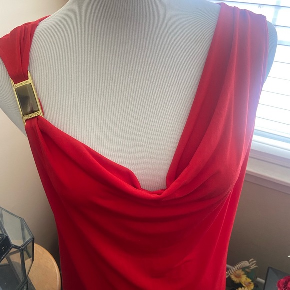 Calvin Klein sleeveless dressy draped top w/embellishment tiger stone attached - Picture 5 of 6